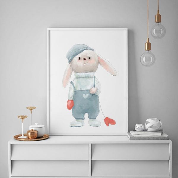 تابلو کودک سالی وود طرح بچه خرگوش برفی کد T170214